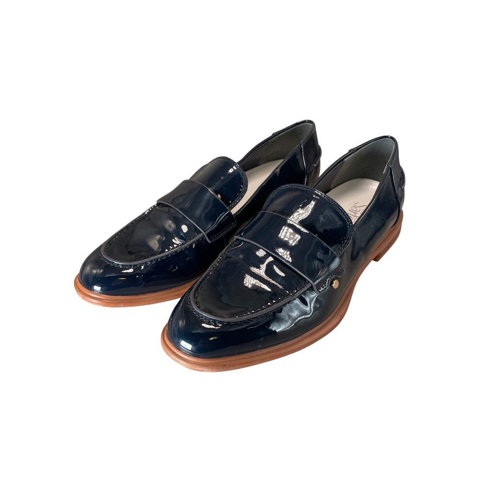 Franco Sarto Womens Navy Blue Patent Leather Penny Loafers Size 8.5 M Slip On
